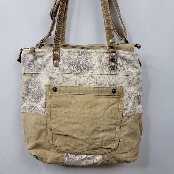 Boho Floral Canvas Tote Bag | Made in India | Slouchy Carryall 16"x15" - Picture 5 of 14